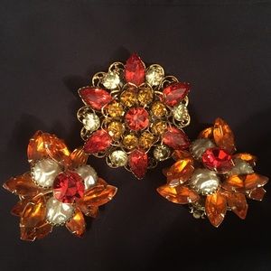 Vintage Brooch & Clip Earrings